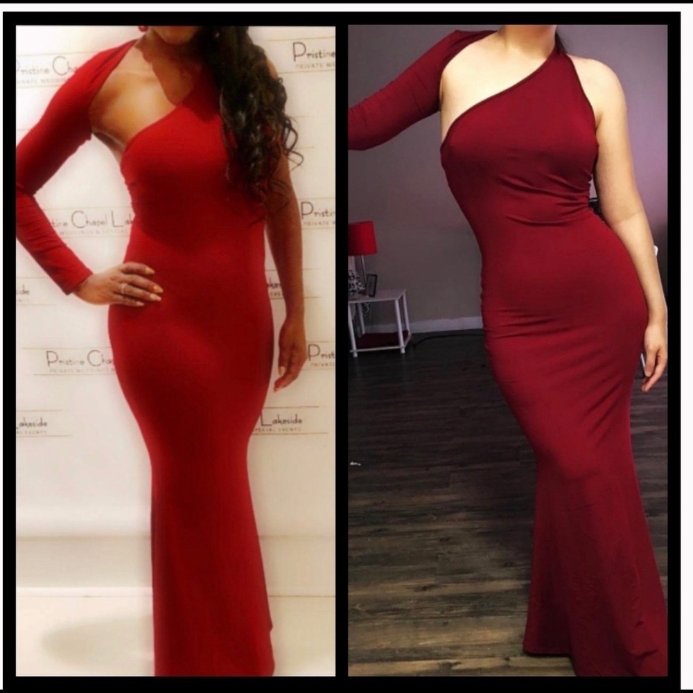 BURGUNDY  DARK RED ONE SHOULDER GOWN